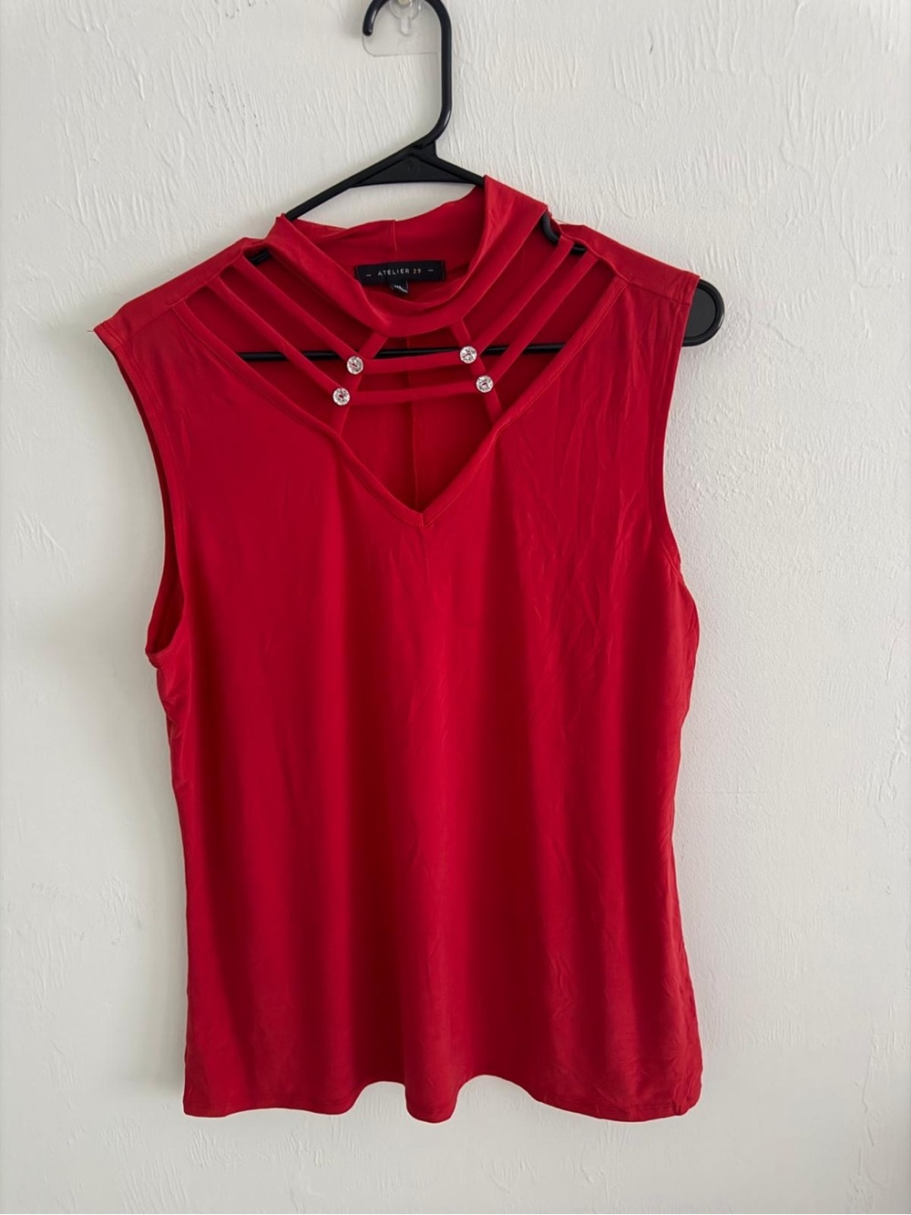 Red Sleeveless V-Neck Top with Strappy Neckline